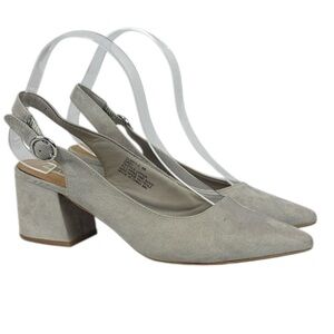 Steve Madden Suede Dusty Grey Pointed Toe Sling Back Block 2.5" Heel Size 8